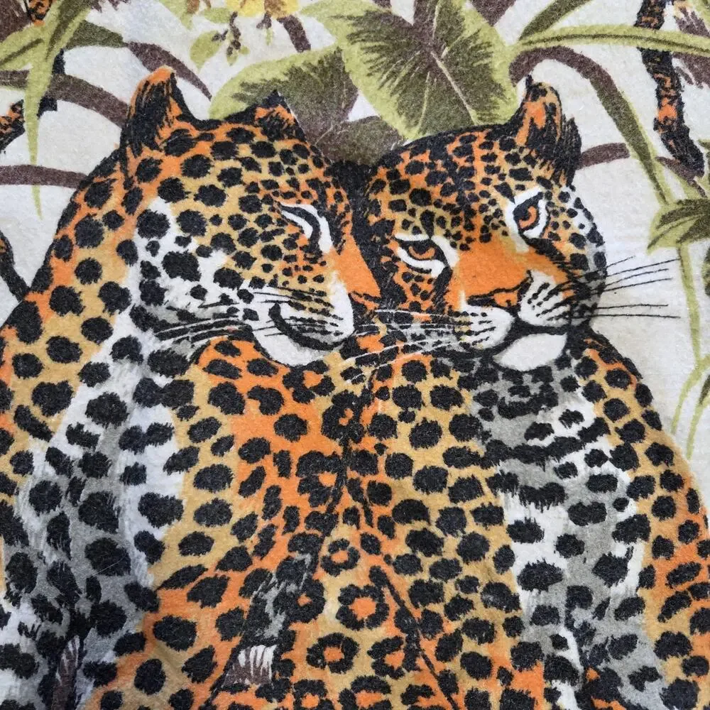 Vintage 1980s Blanket Owen Jungle Print Leopard Floral Nylon Polyester USA Made